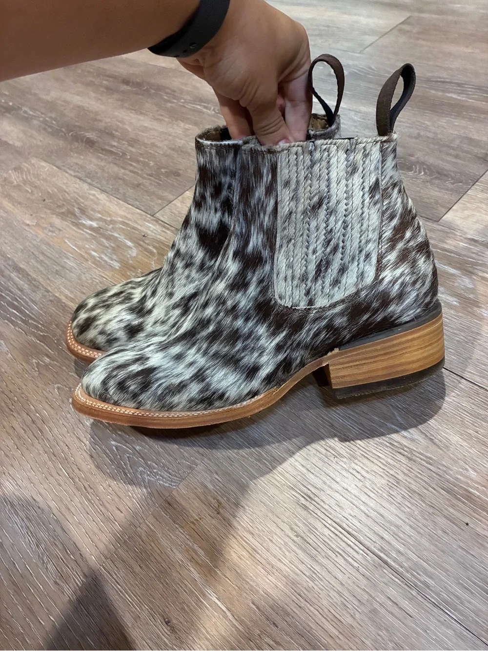 Women’s Black & White cow hide ankle boots
